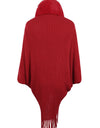 Fringe Detail Long Sleeve Ribbed Poncho