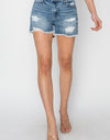 RISEN Stepped Waist Frayed Denim Shorts