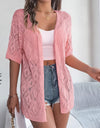 Openwork Open Front Half Sleeve Cardigan