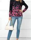 Woven Right Floral Button Front Round Neck Cardigan