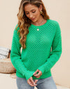 Round Neck Openwork Dropped Shoulder Knit Top