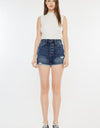 Kancan Raw Hem Button Fly Denim Shorts