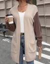 Contrast Open Front Long Sleeve Cardigan
