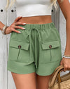 Tied Elastic Waist Shorts with Pockets