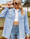 Button Up Collared Neck Raw Hem Denim Top
