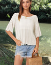 Openwork Round Neck Half Sleeve Knit Top