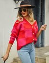 Plaid V-Neck Dropped Shoulder Cardigan