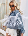 Tassel Button Up Dropped Shoulder Denim Jacket
