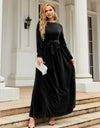 Tie Front Round Neck Long Sleeve Maxi Dress