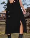 Slit Front Midi Denim Skirt with Pockets