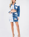 American Bazi Contrast Patched Frayed Denim Distressed Skirts