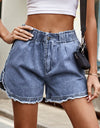 Elastic Waist Raw Hem Denim Shorts