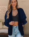 Waffle-knit Pocketed Open Front Cardigan