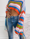 Fringe Striped Round Neck Knit Top