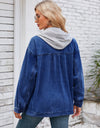 Pocketd Button Up Detachable Hooded Denim Jacket