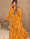 Printed Notched Balloon Sleeve Dress