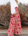 Printed Elastic Waist Pleated Maxi Skirt
