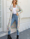 Multicolored Open Front Fringe Hem Cardigan
