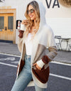 Color Block Open Front Hooded Cardigan