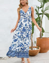Printed V-Neck Wide Strap Dress