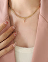Brass Inlaid Zircon Letter Pendant Necklace
