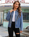 Studded Fringe Button Down Denim Jacket