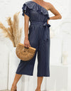Ruffled Single Shoulder Tie Waist Jumpsuit