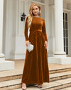 Tie Front Round Neck Long Sleeve Maxi Dress