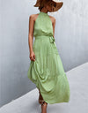 Printed Sleeveless Tie Waist Maxi Dress
