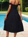 Perfee Pleated Off-Shoulder Midi Dress