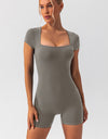 Square Neck Cap Sleeve Active Romper