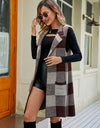 Plaid Open Front Sleeveless Cardigan with Pockets