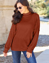 Basic Bae Full Size Ribbed Exposed Seam Mock Neck Knit Top
