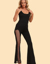 Spliced Mesh Spaghetti Strap Jumpsuit