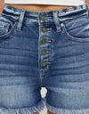 Kancan Button Fly High Rise Raw Hem Denim Shorts