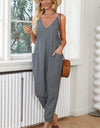 Spaghetti Strap Deep V Jumpsuit with Pockets