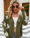 Floral Ribbed Trim Drop Shoulder Cardigan