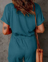 Full Size Drawstring V-Neck Short Sleeve Romper