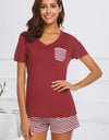 Striped Short Sleeve Top and Shorts Lounge Set