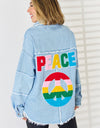 PEACE Raw Hem Dropped Shoulder Denim Top
