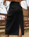 Drawstring Waist Slit Denim Skirt