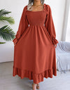 Smocked Square Neck Flounce Sleeve Dress