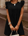 Full Size Ruffled Round Neck Cap Sleeve Denim Dress