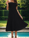 Perfee Pleated Off-Shoulder Midi Dress