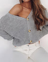 Button Up V-Neck Long Sleeve Cardigan