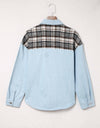 Plaid Pocketed Button Up Denim Jacket