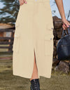 Slit Front Midi Denim Skirt with Pockets