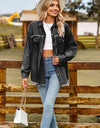 Button Up Collared Neck Raw Hem Denim Top