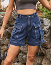 High Waist Denim Cargo Shorts