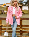 Button Up Collared Neck Raw Hem Denim Top